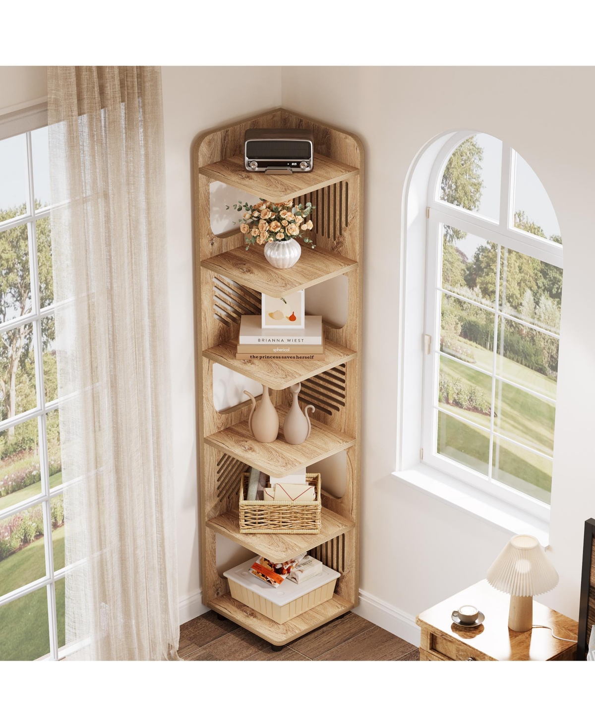Tribesigns 6-Tier Corner Shelf Stand, 71-Inch Rustic Tall Bookshelf, Narrow Bookcase, Plant Stand Display Organizer