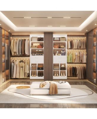 4-8 FT Walk-in Adjustable Closet Organizer System with 2 Drawers and 5 Rods, Fits 60-96'' Closets