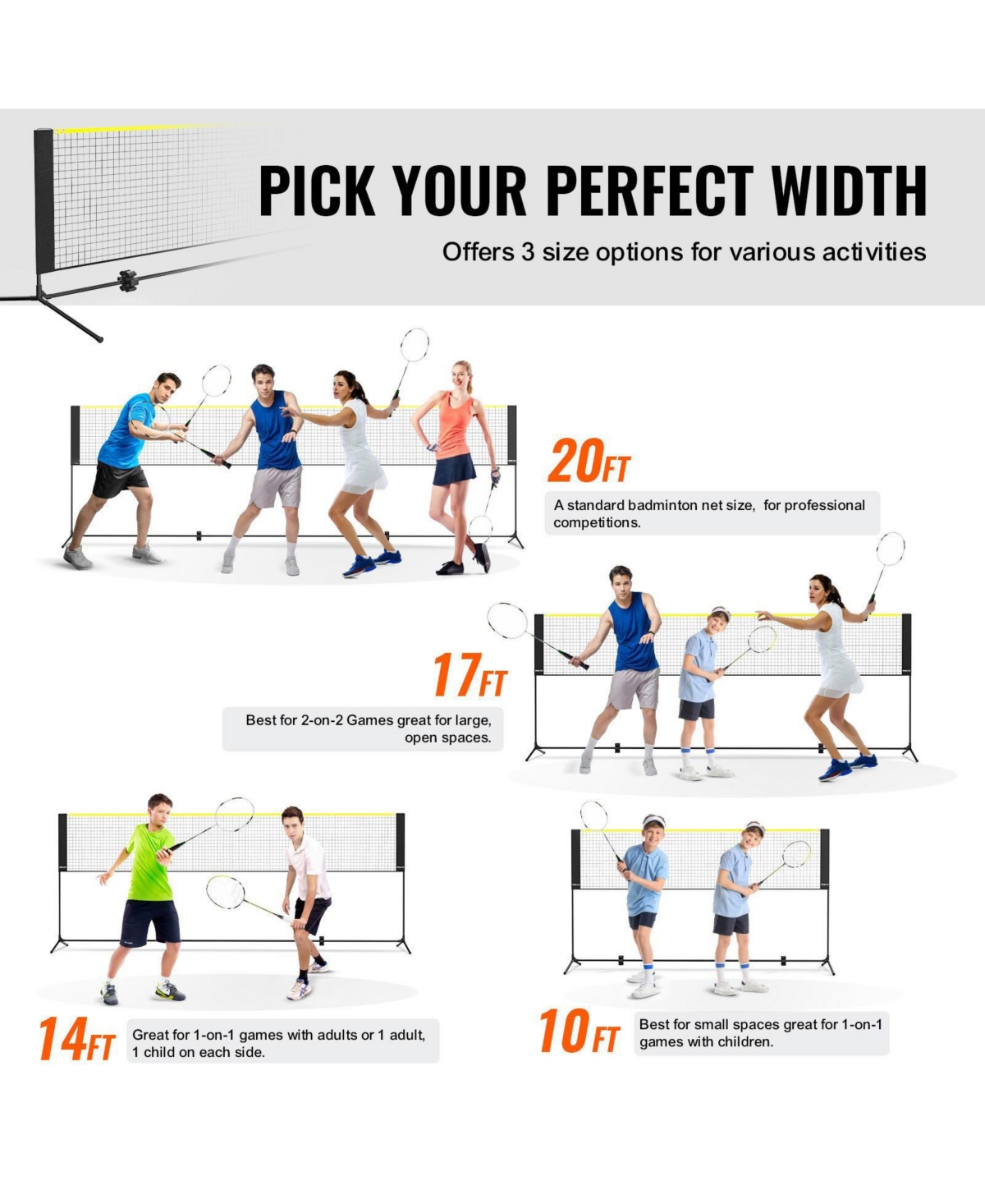 Mecale Adjustable Badminton and Volleyball Net, ft Foldable Pickleball Net with Poles, Stand and Carry Bag for Backyard Indoor Outdoor