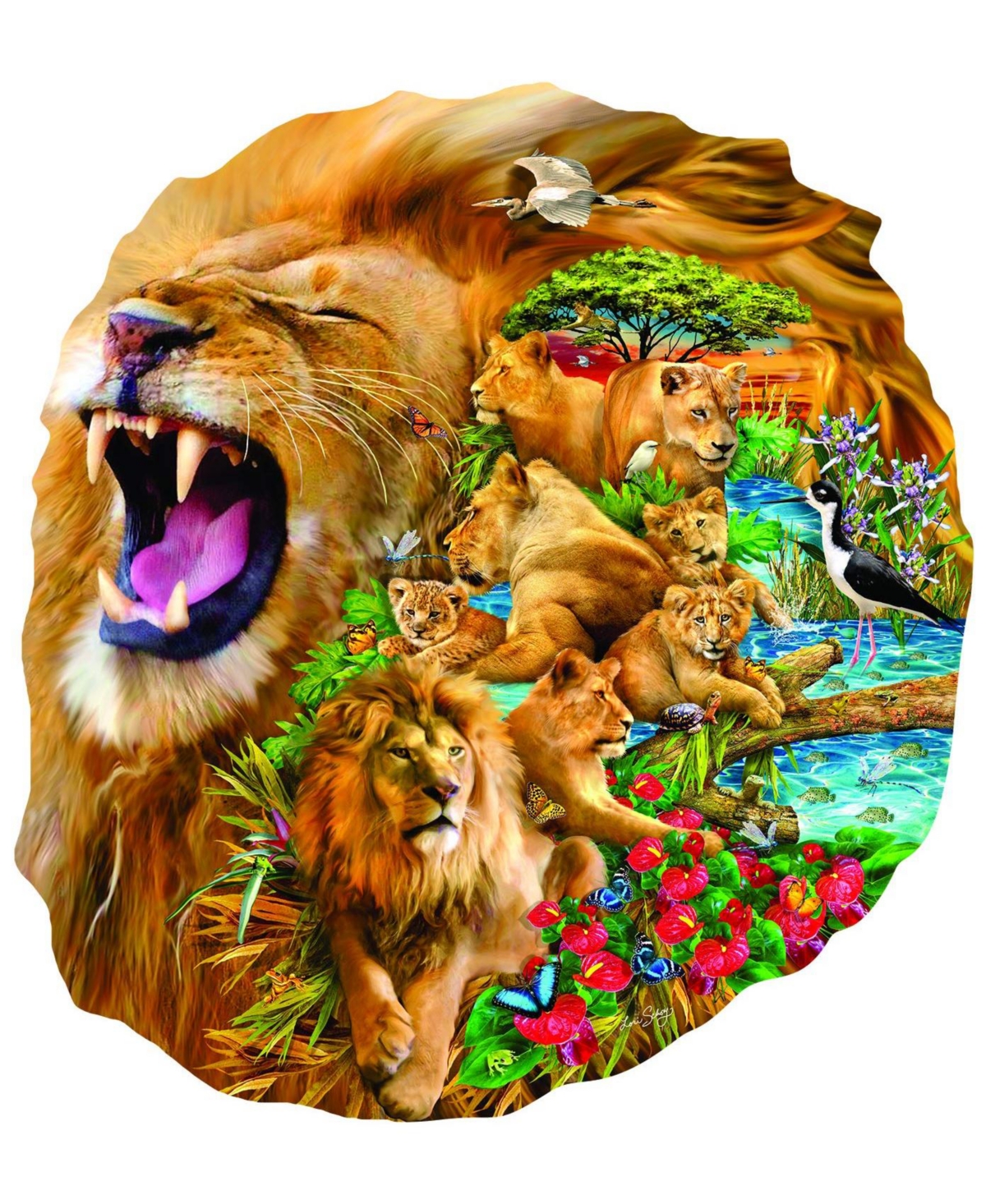 SunsOut Lion Family 600 piece Jigsaw Puzzle for Adults Special Shape