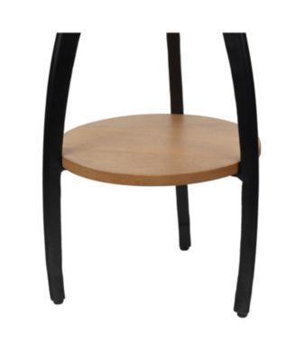 Ollie 24.5" Designer Farmhouse Metal Tripod Drink Table and Decorative End Table with White Marble Round Top and Wood Undershelf