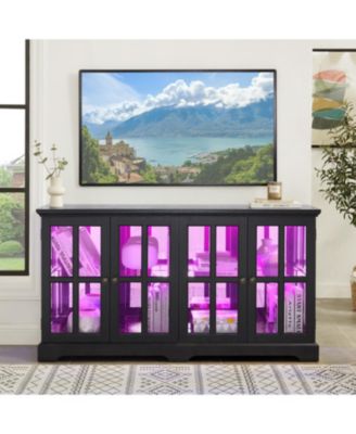 LED Curio Cabinet with Glass Doors & Adjustable Shelves - Black
