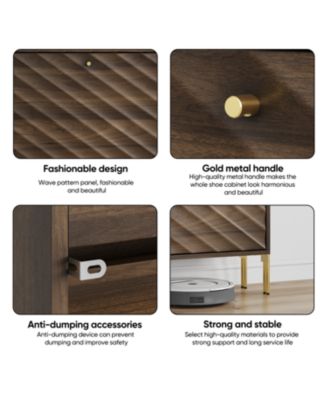 23.6" Walnut Shoe Cabinet, Mid-Century Modern Organizer