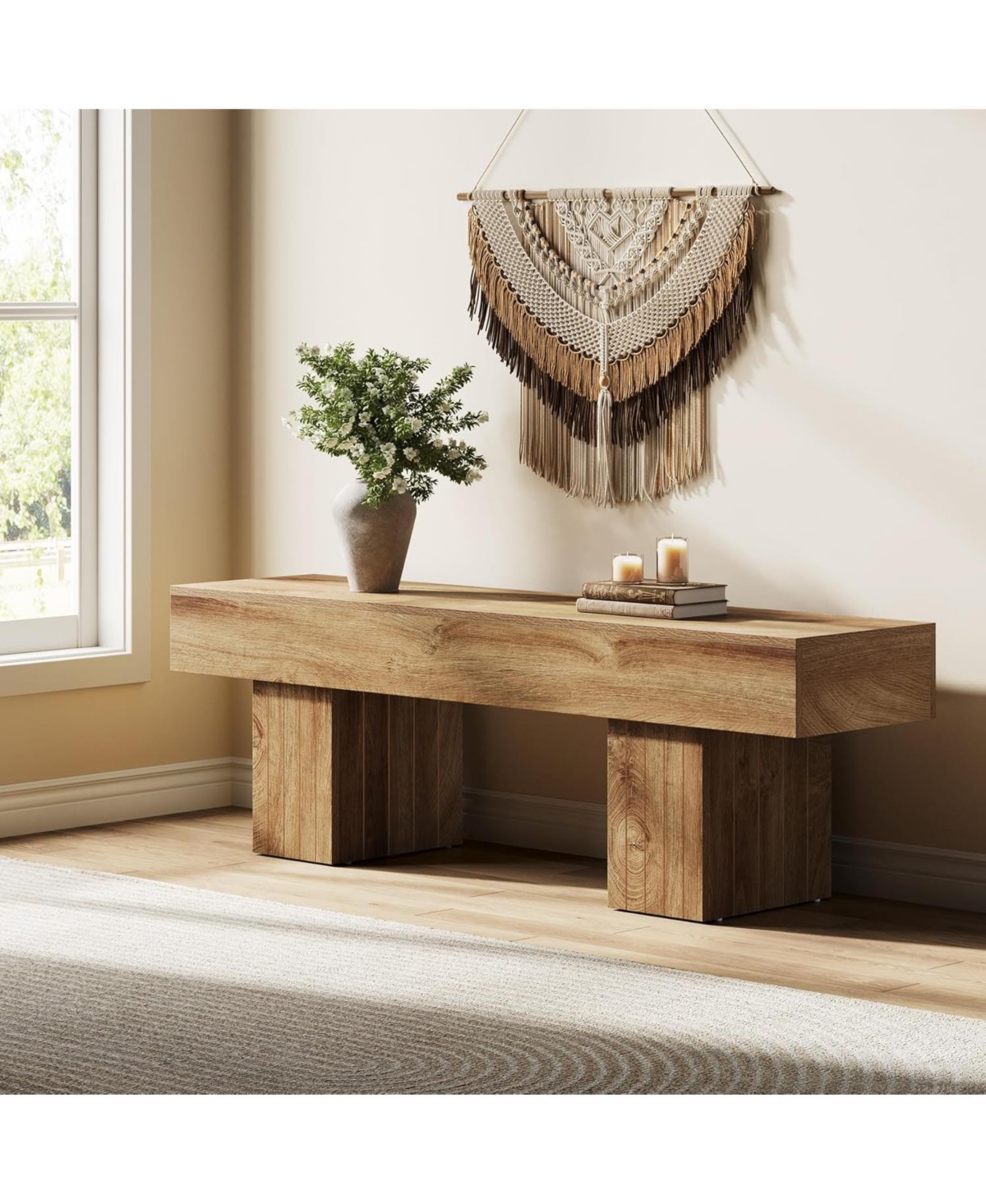 Tribesigns Tv Stand for Tvs up to 55 Inch, Farmhouse Entertainment Center, Light Wood Low TV Consoles