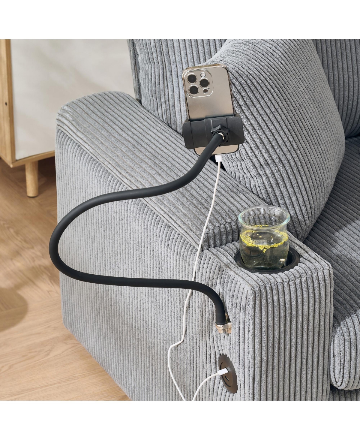 Streamdale Furniture55" Oversized Corduroy Chaise Lounge Chair with Ottoman, Storage & Usb - Grey