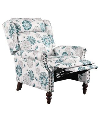 Streamdale Push Back Recliner Chair, Wing Back, Gourd Legs, White & Blue