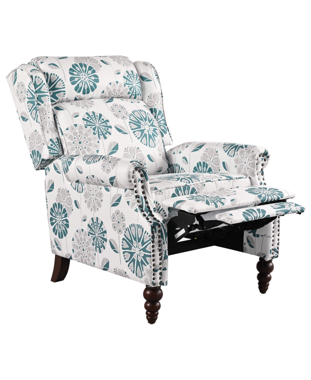 Streamdale Furniture Streamdale Push Back Recliner Chair, Wing Back, Gourd Legs, White & Blue