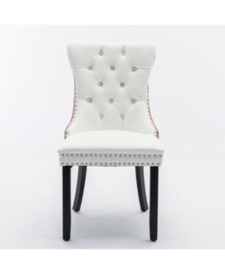 Modern Tufted Dining Chair Set, White PU/Pink Velvet