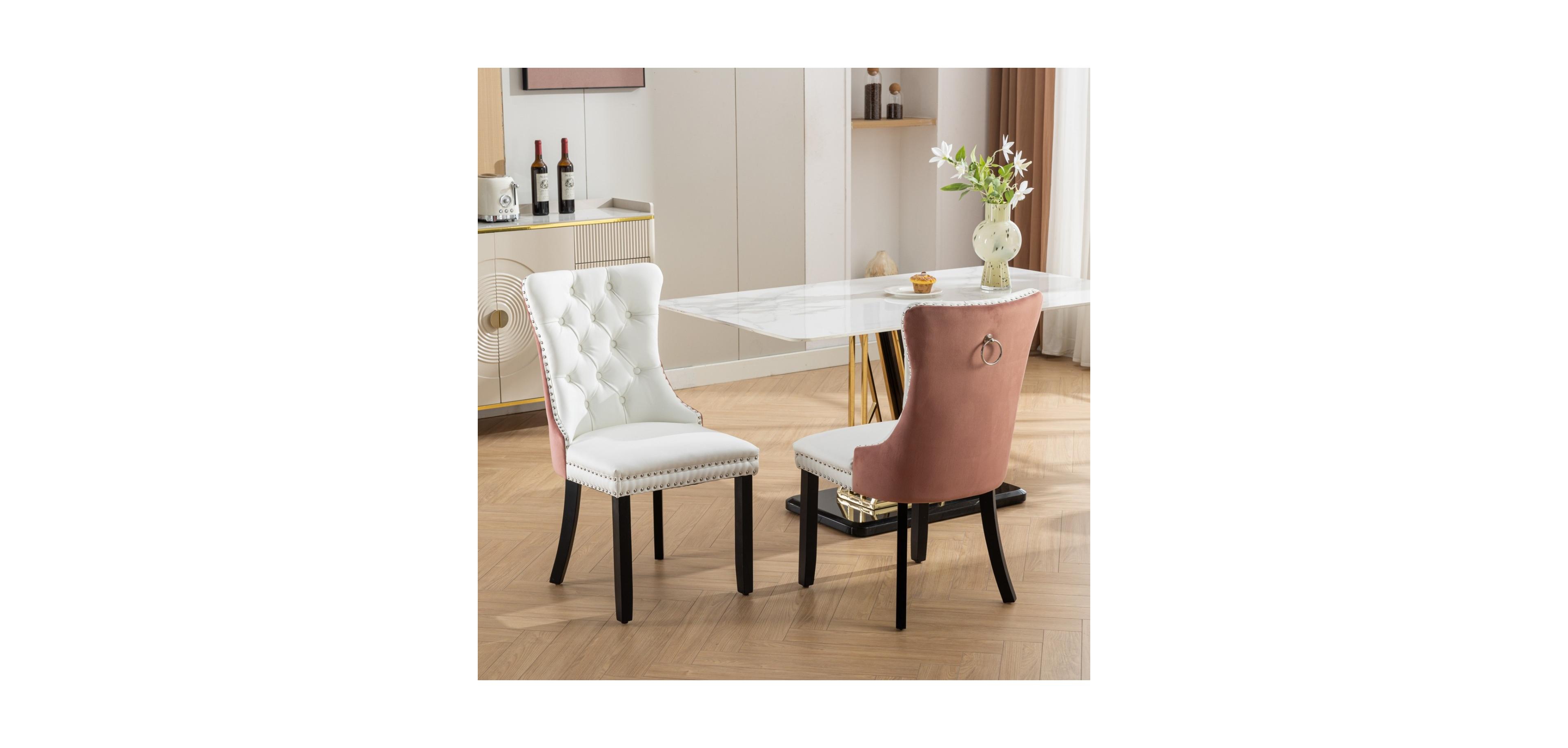 Streamdale FurnitureNikki Modern Tufted Dining Chair Set, White Pu/Pink Velvet