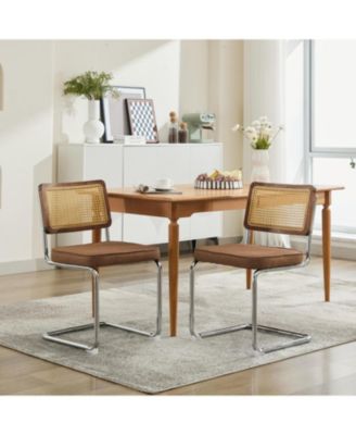Mid Century Modern Cane Back Dining Chairs - Set of 2, Coffee