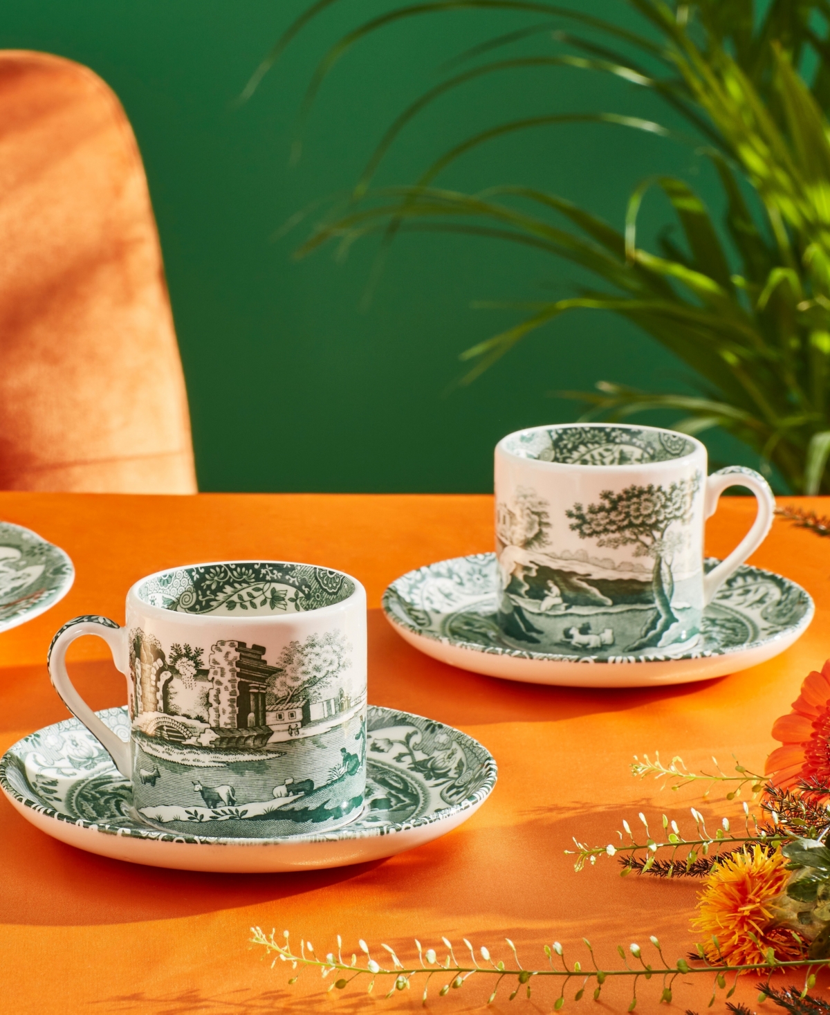 Spode Heritage Green Italian Espresso Cups and Saucers, Set of 4