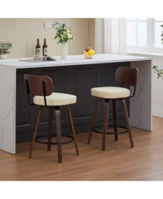 Swivel Bar Stools Set of 2 Beige PU