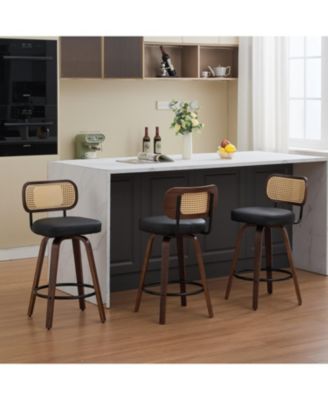 Rattan Counter Height Swivel Bar Stools (Set of 3)