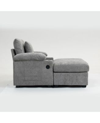 Oversized Chenille Chair with Ottoman USB & Cupholders