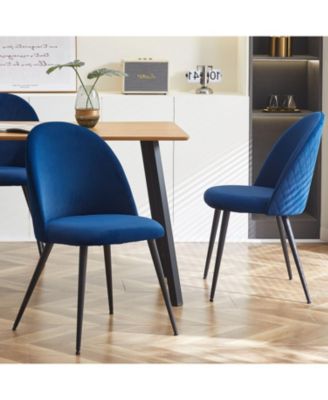  Navy Blue Velvet Dining Chairs, Black Legs, Set of 4