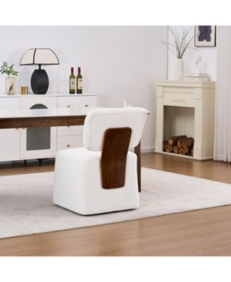 Linen Upholstered Armless Dining Chair with Casters,IVORY