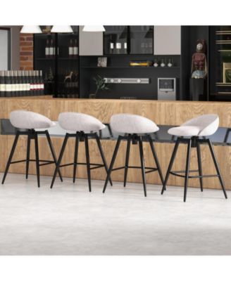 25" Linen Upholstery Metal Frame Backrest, Footrest, 360° Swivel Seat, Comfortable Padding Set of 4 Bar Stools