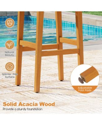 Outdoor Acacia Wood Bar Stools Set of 2 w/ PE Rattan Seats & Backrests
