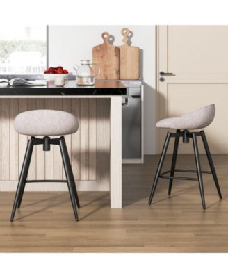 25'' Upholstered Bar Stools Set of 2 w/ Footrest Backrest & Metal Frame