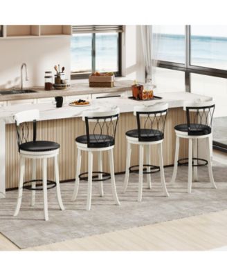 29'' Set of 4 Bar Stools w/ Footrest Rubber Wood Frame & Tufted Rivets