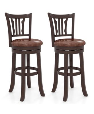 30'' Bar Height Swivel Bar Stools Set of 2 w/Back & Faux Leather Seat
