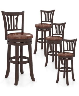30'' Bar Height Swivel Bar Stools Set of 4 w/Back & Faux Leather Seat