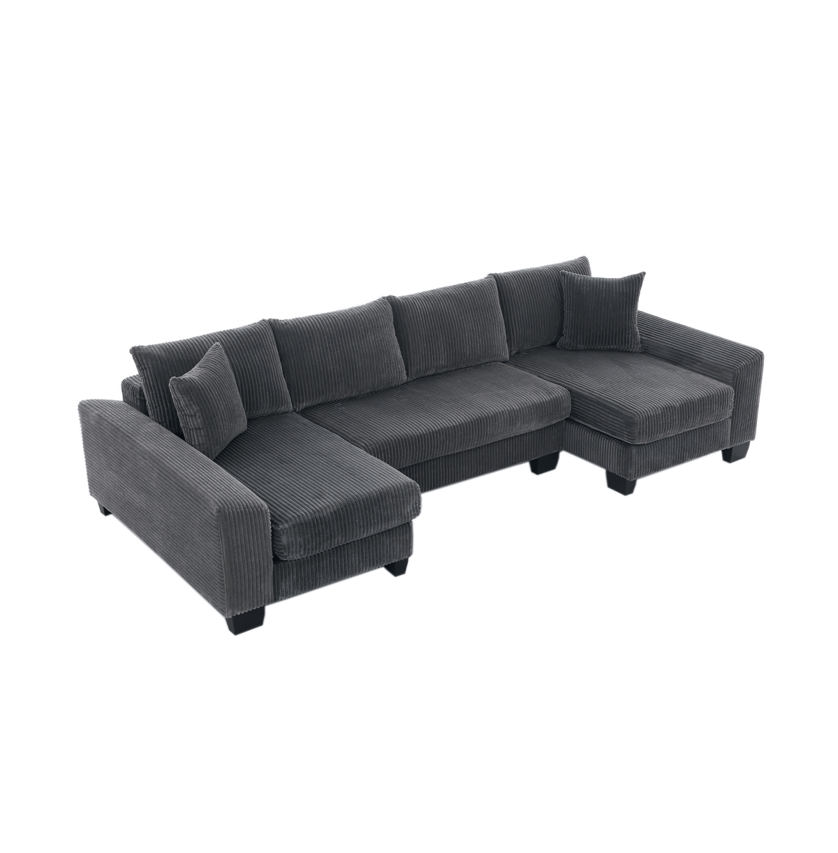 Maison Boucle 114" U-Shaped Corduroy Upholstery Pull-Out Sleeper Bed, Oversized Convertible Sectional, Chaise Lounges, Pillows & Cushions Sofa Be