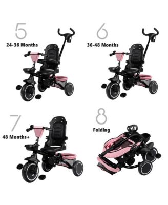 Kids Tricycle Stroller, 8 In 1 Folding Toddler Trike w/Adjustable Push Handle