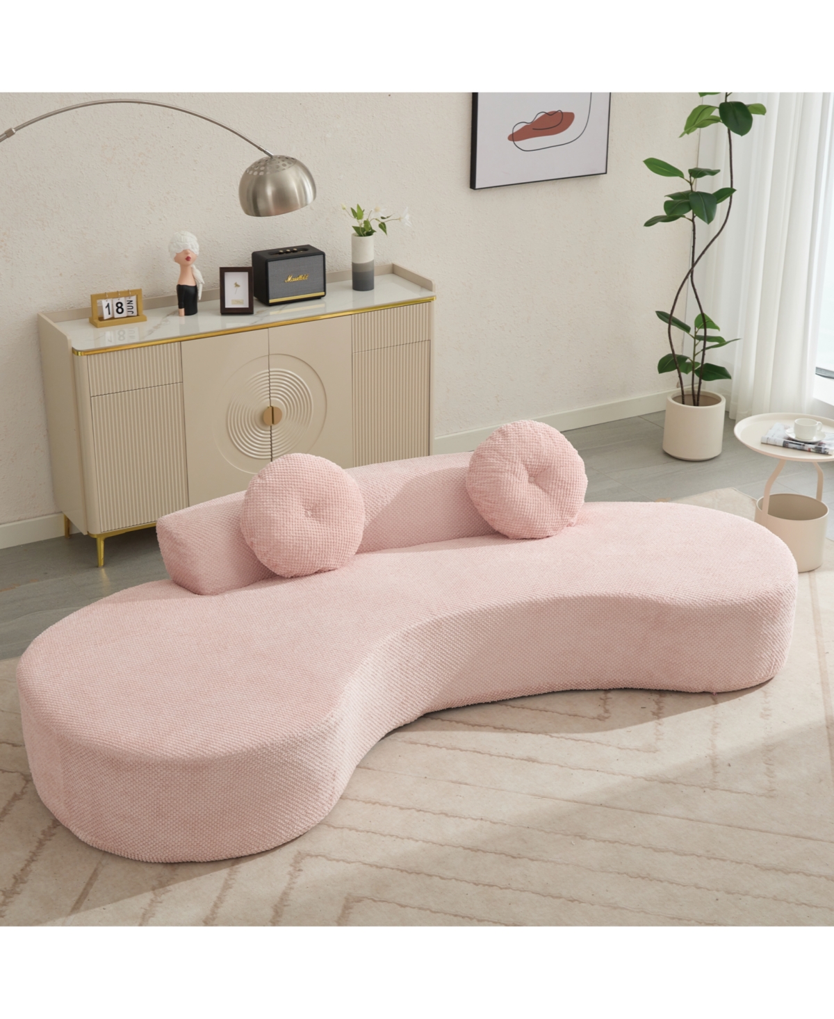 Streamdale Furniture Curved Sofa with Pillows, Pink Corduroy