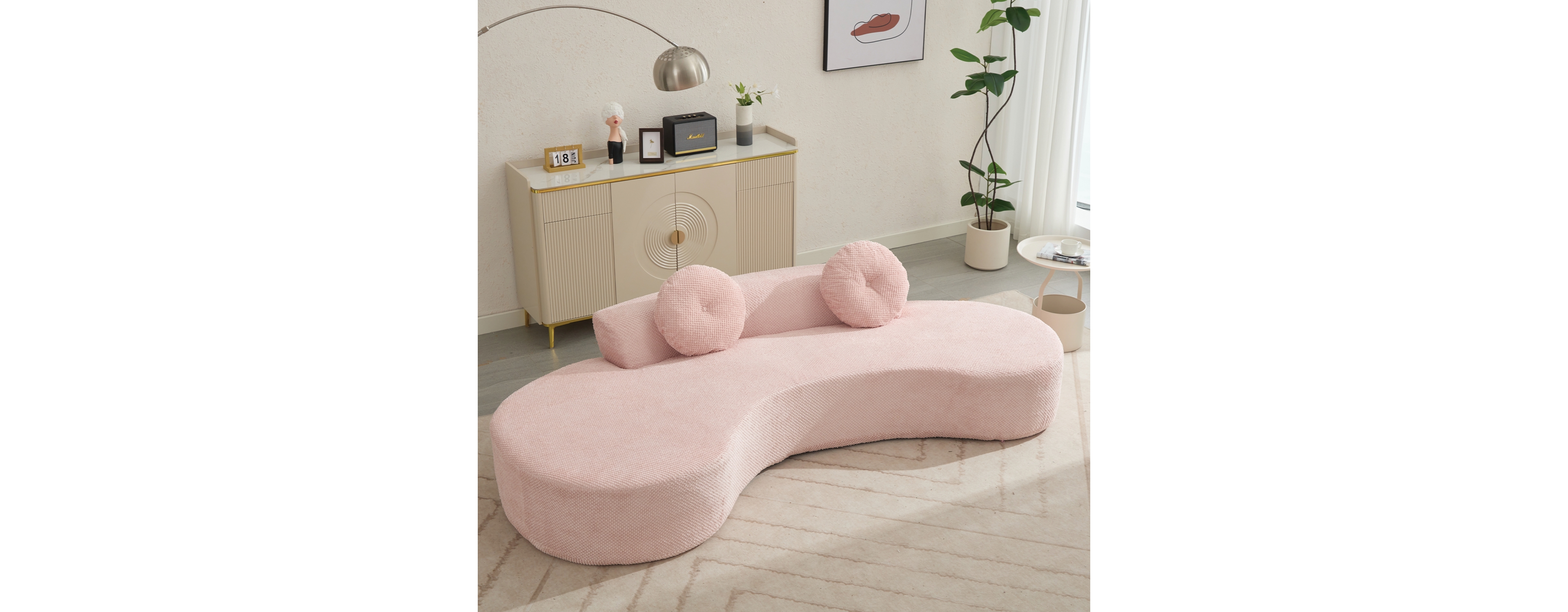 Streamdale Furniture Curved Sofa with Pillows, Pink Corduroy