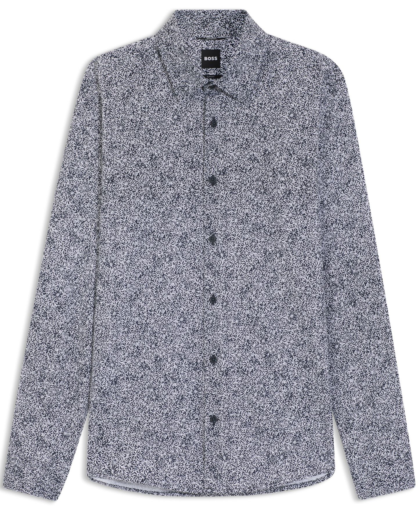 Мужская рубашка Hugo Boss Printed Cotton Blend Slim-Fit Dress Shirt, цвет: Тёмный синий — фото 3