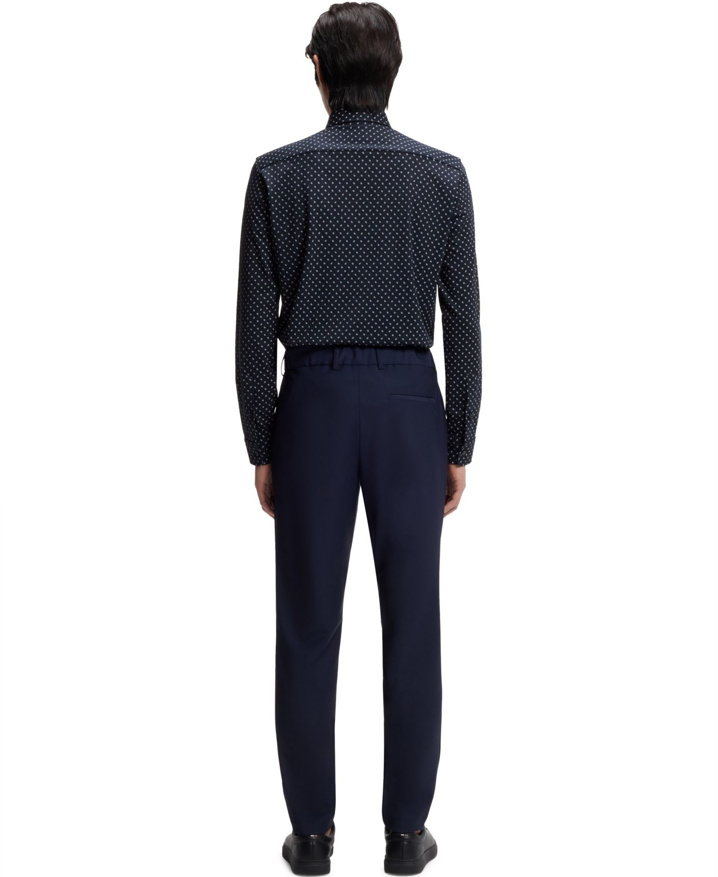Мужская рубашка Hugo Boss Printed Cotton Blend Slim-Fit Dress Shirt, цвет: Тёмный синий — фото 5