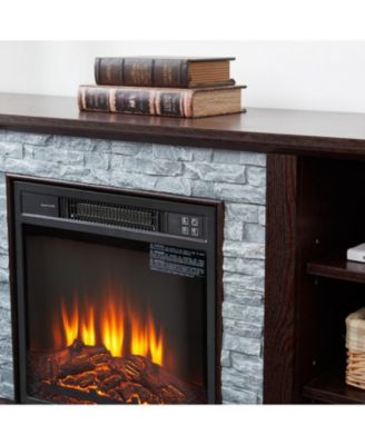 Cherry TV Stand with Stacked Stone Electric Fireplace