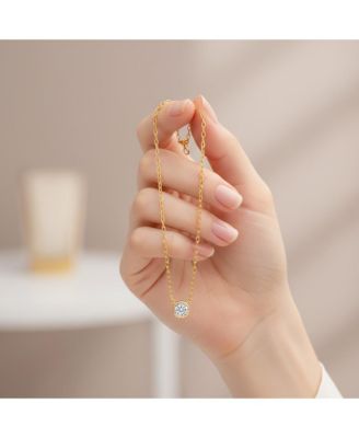 Women's Round Clear Cubic Zirconia Bezel-Set Pendant Necklace