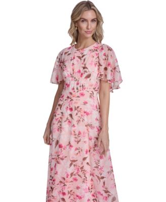 Women's Short-Sleeve Smocked Printed Dress