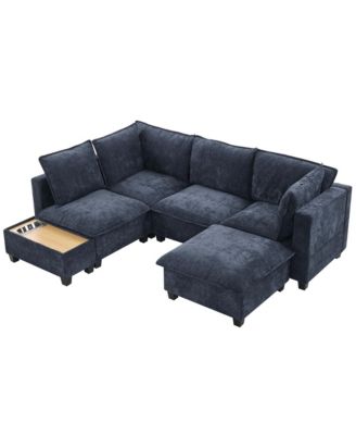 Streamdale 90" U-Shaped Sectional Sofa w/ Ottoman & Charging Table