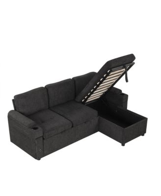 Streamdale 83.5" L-Shaped Sofa Bed with Storage, Cup Holders & USB