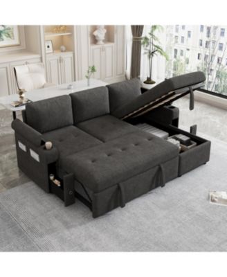 Streamdale 83.5" L-Shaped Sofa Bed with Storage, Cup Holders & USB