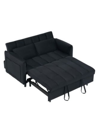  52" Black Velvet Sleeper Sofa with Pillows & Pockets