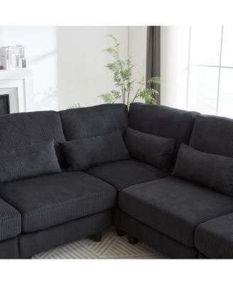 L-Shaped Corduroy Sectional Sofa with Storage & Cup Holder