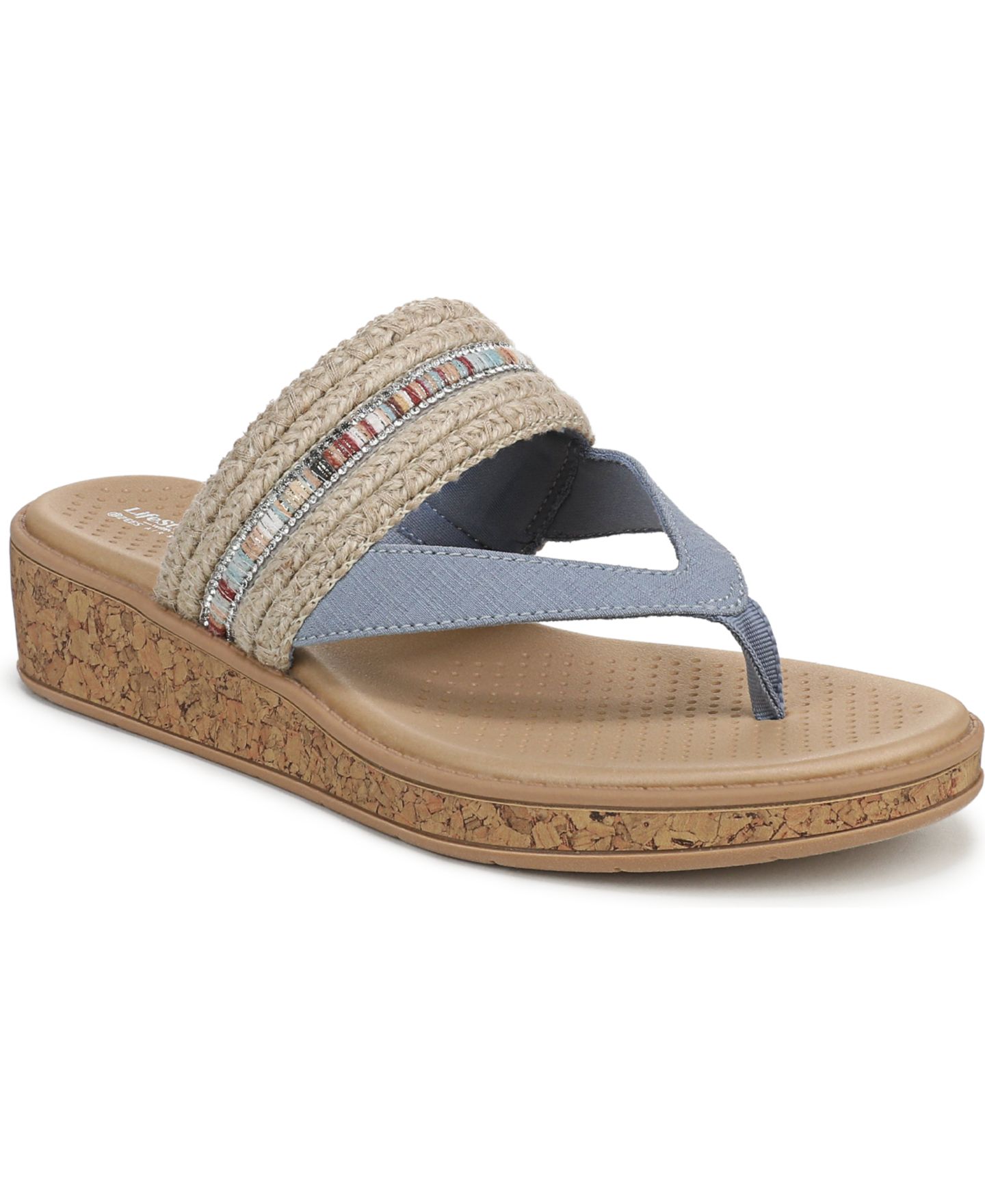Женские сандалии LifeStride Birdie Thong, цвет: Натуральный рыжевато-коричневый / Синий — фото 1