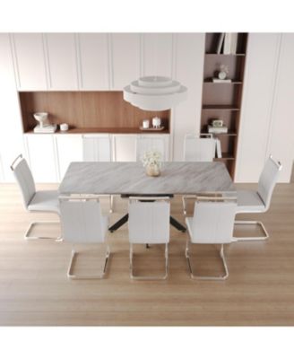 Extendable Dining Table Set for 6-8 with Upholstered Chairs
