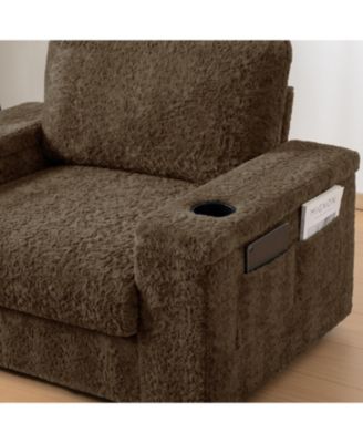 42" Oversized Faux Fur Chaise Lounge with Storage and Cup Holders