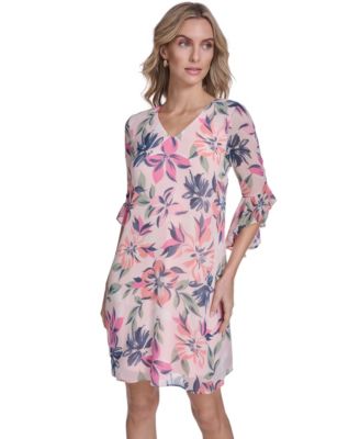 Women's Bell-Sleeve Trapeze V-Neck Dress