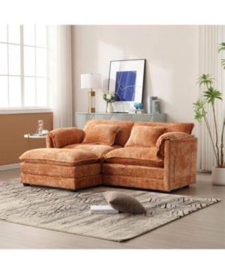  Chenille fabric, removable armrests with side pockets, high density sponge filling, oversized double sofa with footstool