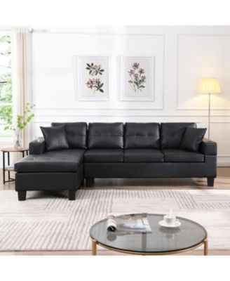 + L-Shape Sectional Sofa + Faux Leather (or specify actual material if known) + Chaise Lounge with Cup Holder + Sofa