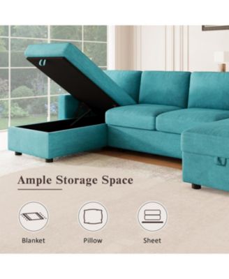 103.9" U-Shaped Sectional Sofa w/ Storage Chaise & USB