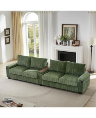 Corduroy Sofa Couch 133" w/ USB Storage & Cup Holders