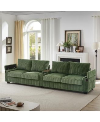 Corduroy Sofa Couch 133" w/ USB Storage & Cup Holders