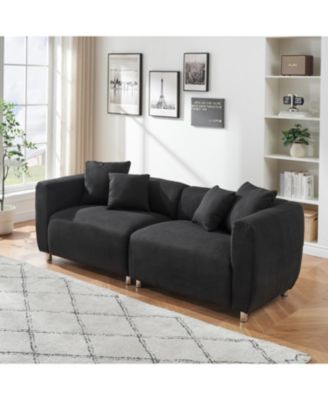 89" Black Sofa Metal Legs 3 Seater Solid Wood Frame & Pillows